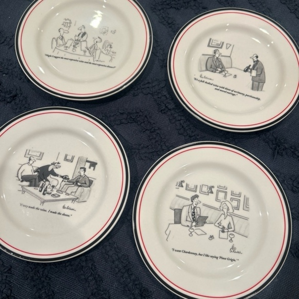 Restoration Hardware- The New Yorker Wine Cartoon Cheese Plate set of 4- 8”
